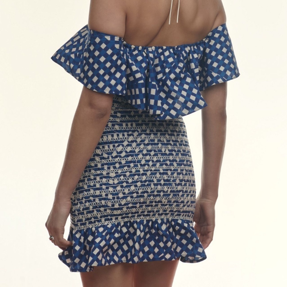 NWT Anthropology Corey Lynn Calter Off-The-Shoulder Smocked Mini Dress 🧺🫐 - Picture 8 of 8